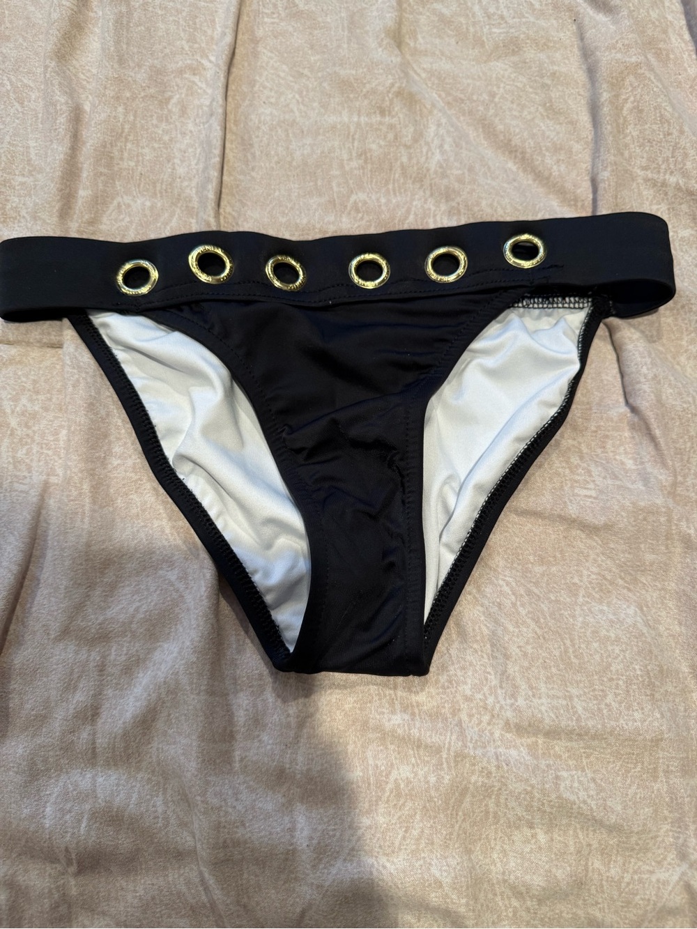 VENUS Black Bikini Bottoms with Gold Eyelet Detail